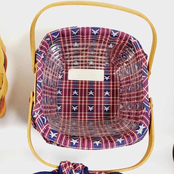 Lot Of 2 Square Longaberger Baskets w/ Handles Liners Tie On Bee Fire Memories - Picture 8 of 16